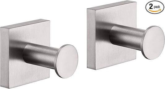 KOKOSIRI Robe Hooks for Bathrooms Wall Brushed Nickel Bath Towel Hook Holder for Shower Hanging Kitchen Accessories Stainless Steel 2 Pack, B1016BR-P2