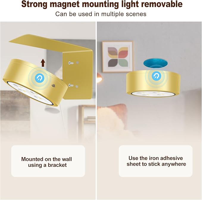 TTQ 4 PCS Magnetic Picture Lights for Wall Battery Operated,Wall Painting Light with Wireless Control,Art Display Light,Wall Decor Puck Lights for Picture Frame Portrait Artworking