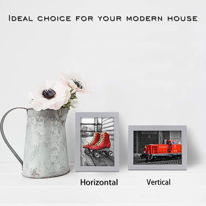 Egofine 4x6 Picture Frames Set of 4 Covered by Plexiglass - Made of Solid Wood for Table Top Display and Wall Mounting photo frame Light Grey