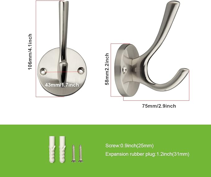 TUNNY 3 Pack Round Coat Towel Hooks - Brushed Nickel Coat Hooks for Hanging Coats Towel Hooks for Bathroom Wall Mounted Zinc Alloy Bath Towel Hooks Robe Clothes Hook Holder Heavy Duty Wall Hooks