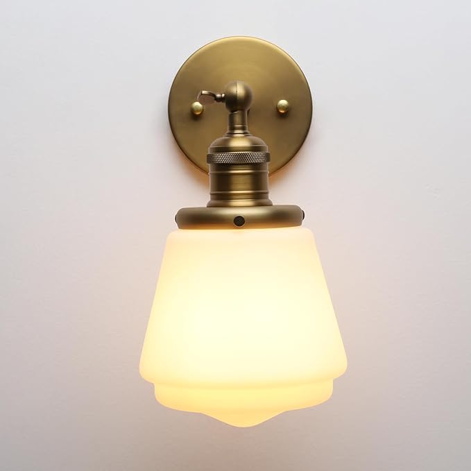 1-Light Vintage Wall Sconce Light Fixture with Milk White Glass Shade, Industrial Indoor Wall Lamp for Living Room Bedroom Bathroom Over Kitchen Sink