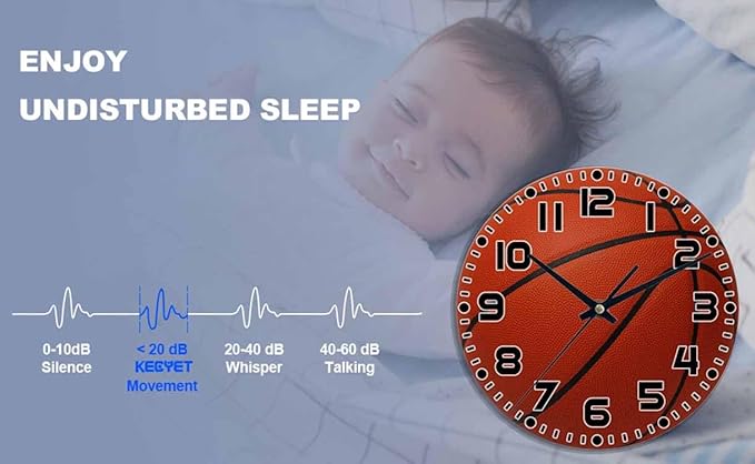 Basketball Wall Clock Brown Basketball Battery Powered Wall Clock Silent Non Ticking 10 Inch for Living Room, Kitchen, Home,Bathroom, Bedroom