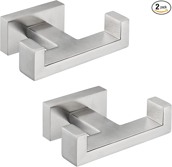 Angle Simple Bathroom Double Hook 2 PCS, SUS304 Stainless Steel Hand Towel Holder, Bath Towel Hanger, Modern Robe Hook for Wall, Brushed Nickel