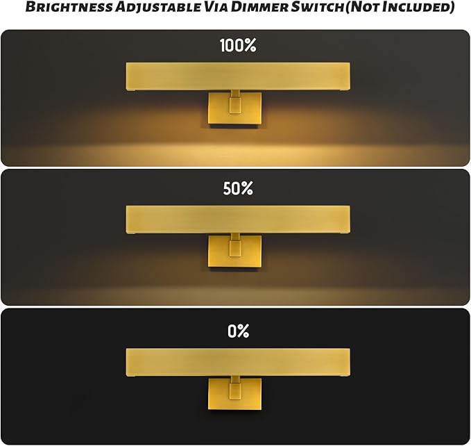 Picture Light, 18" Brass Picture Lights for Wall, Gold Art Lights Hardwired, Dimmable Gallery Light, 3000K Vanity Lights, Picture Frame Light for Bathroom Wall Sconces Artwork Poster Display