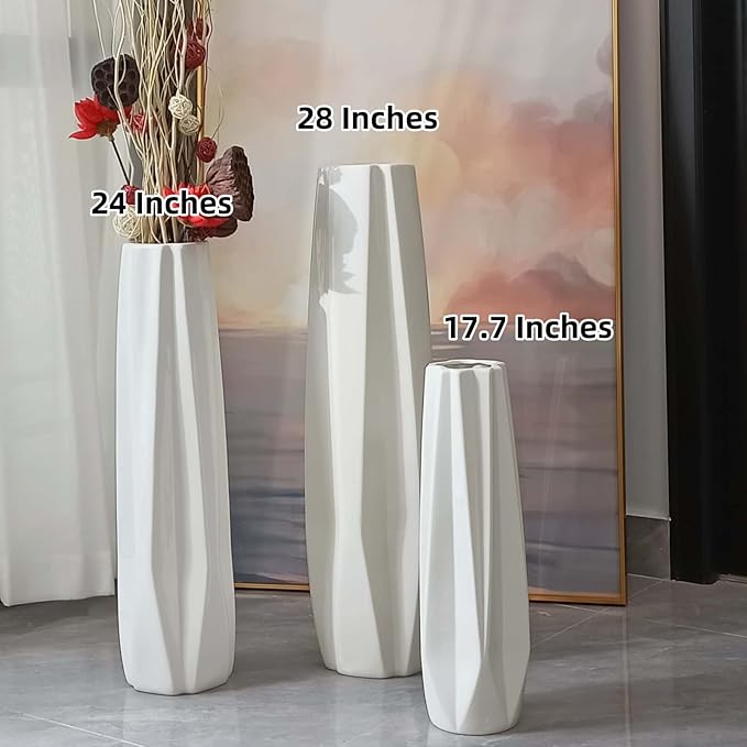 Ceramic Large Floor Vase, GDSZJLJ White 28" Tall Flower Vase Decorative Vases for Living Room Modern Home Decor Office Bedroom Kitchen Wedding House Décor, Gift for Wedding Housewarming