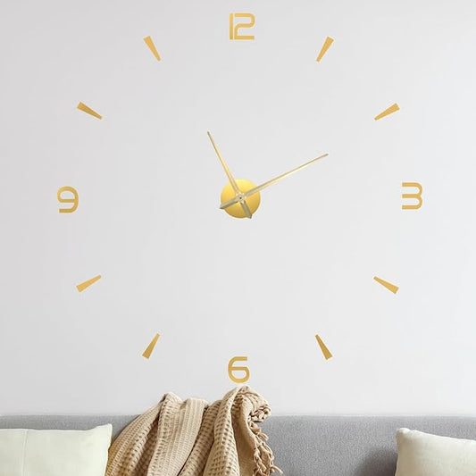1-Pack 3D DIY Wall Clock,51 Inch Modern Frameless Battery Operated Surface with 4 Mirror Numbers Stickers for Living Room/Office/Home/Surface Wall Decor [Gold]