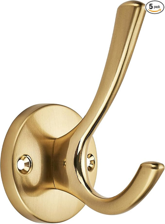 TUNNY 5 Pack Round Coat Towel Hooks - Champagne Bronze Coat Hooks for Hanging Coats Towel Hooks for Bathroom Wall Mounted Zinc Alloy Bath Towel Hooks Robe Clothes Hook Holder Heavy Duty Wall Hooks