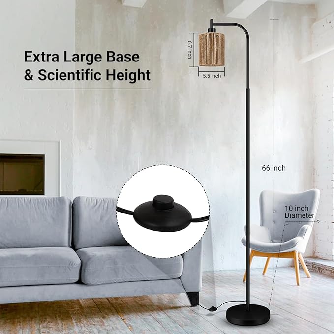BoostArea Industrial Floor Lamp, Standing Lamp with Lampshade, 6W LED Bulb Included, Modern Floor Lamp with Foot Switch, Bright LED Lamp for Living Room and Bedroom, Office