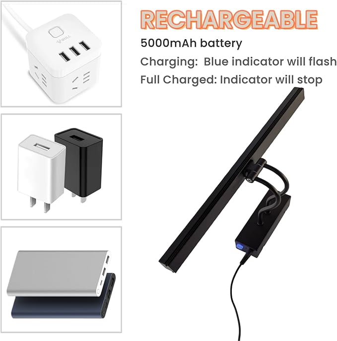 FUNCHDAY Dimmable Picture Light with Remote, 2 Colors Wireless Art Lights for Wall, 5000mAh Rechargeable Battery Gallery Pictures Lights, 16in Metal Display Light for Photo,Frame (Black)