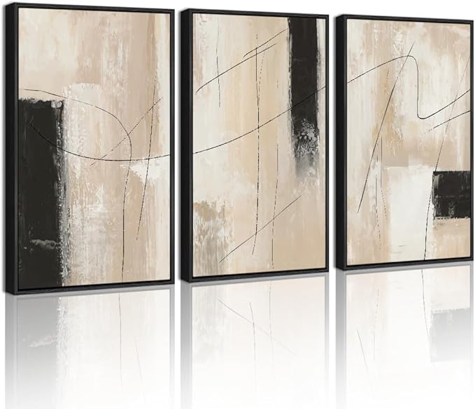 KUVIOKE Abstract Framed Wall Art Minimalist Beige Pastel Watercolor Neutral Wall Decor Modern Black Line Art Painting Home Decor 11x14in (Black Framed)