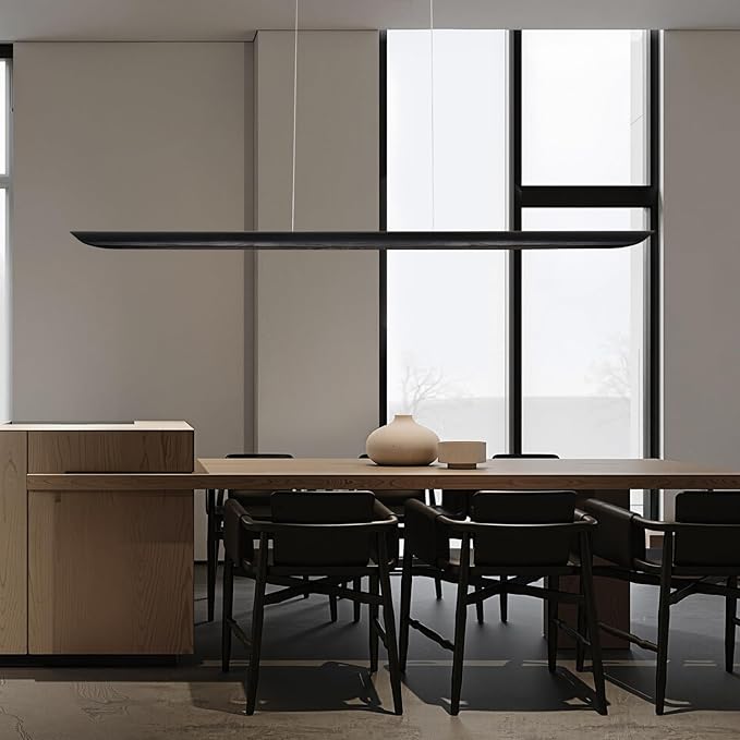 71" Wood Linear Pendant Light,Dimmable Kitchen Island Lighting with Remote,40W LED Island Lights for Kitchen,Adjustable Linear Chandelier for Dinning Room Light Fixture,Bar,Pool Table Light Black