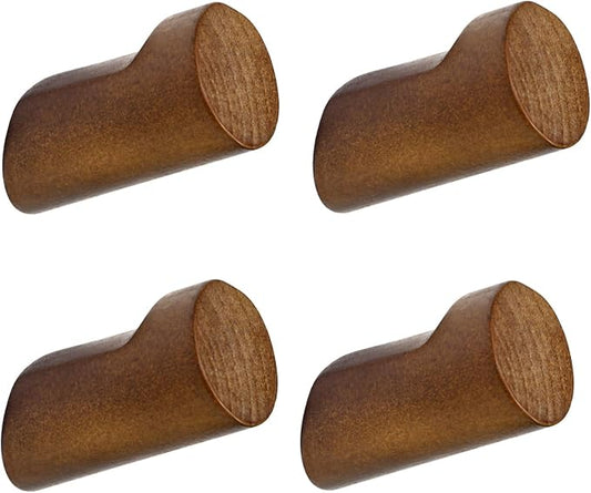 Wood Wall Hooks for Hanging, 4 Pack Hat Hook for Walls, Coat Hook Wall Mount, Backpack Hooks for Walls, Bathroom Towel Hanger (Walnut)