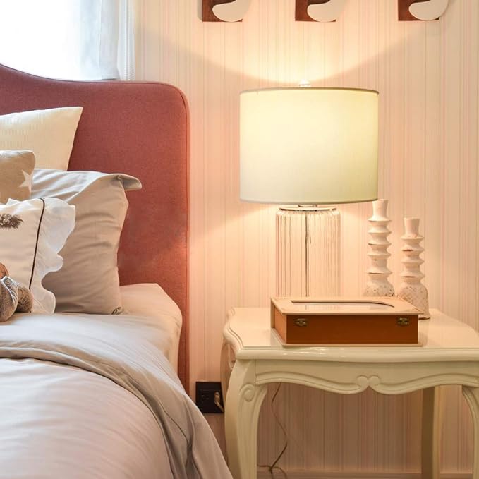 Wellmet 14"x14"x11" Assembly Required Lampshade for Table Lamp, Bedside Lamp, Floor Lamp, Fabric Drum Lampshade Classic Modern Style, Spider Fitter, Cream White