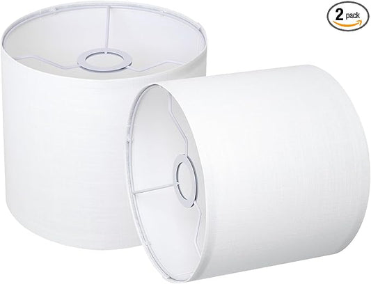 Small Lampshades Set of 2, White Linen Drum Lampshades, 8.66" Top x 8.66" Bottom x 7.87" High Lamp Shade, Lamp Shades Replacement for Table and Floor Lamps, Pendant Light, Handcrafted, Easy Assembly