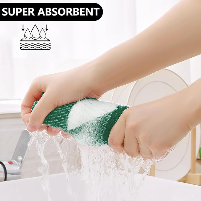 Homaxy 100% Cotton Waffle Weave Check Plaid Kitchen Towels, 13 x 28 Inches, Super Soft and Absorbent Dish Towels for Drying Dishes, 4-Pack, White & Dark Green