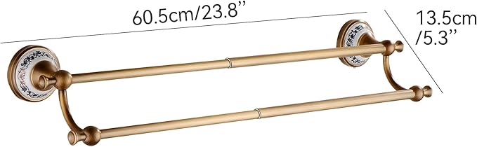 Antique Bronze Brass Double Towel Bar,Adjustable 15.5 to 27.5 Inch Bath Towel Bar Rack for Bathroom Towel Holder, Wall Mounted Bathroom Hardware Accessories,Porcelain Design