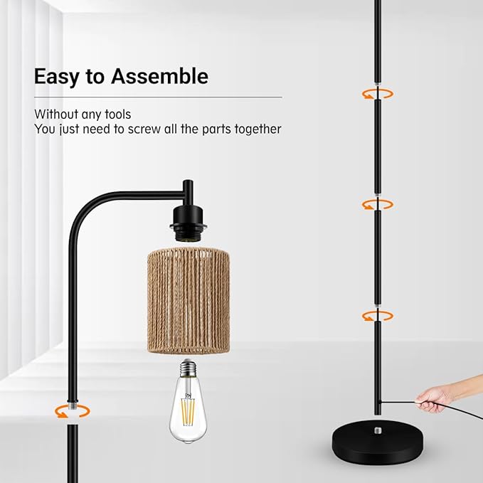 BoostArea Industrial Floor Lamp, Standing Lamp with Lampshade, 6W LED Bulb Included, Modern Floor Lamp with Foot Switch, Bright LED Lamp for Living Room and Bedroom, Office