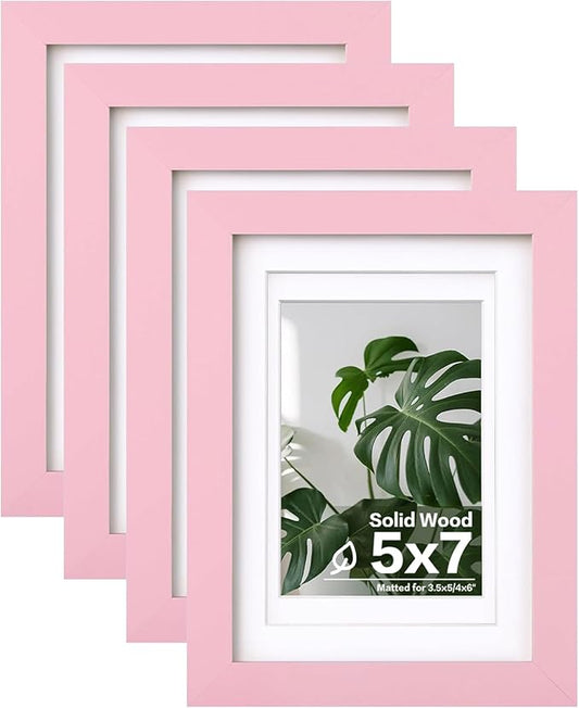 Egofine 5x7 Picture Frames with Plexiglass, Display Pictures 3.5x5/4x6 with Mat or 5x7 Without Mat Set of 4 for Tabletop and Wall Mounting, Pink
