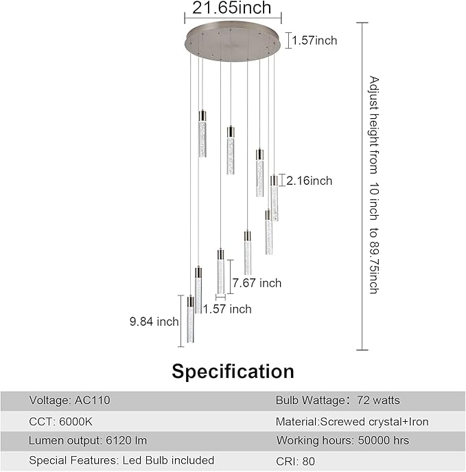 Pendant Lighting for Kitchen Island,High Ceiling Chandelier, Modern Chandelier Light Fixtures, Raindrop Chandelier Dimmable Lighting Large Living Room Chandelier Staircase Foyer,9 Lights……