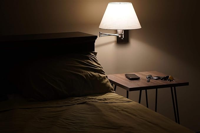 Kira Home Cambridge 15" Swing Arm Wall Lamp - Plug in/Wall Mount + White Fabric Shade, 150W 3-Way + Cord Covers, Satin Nickel Finish