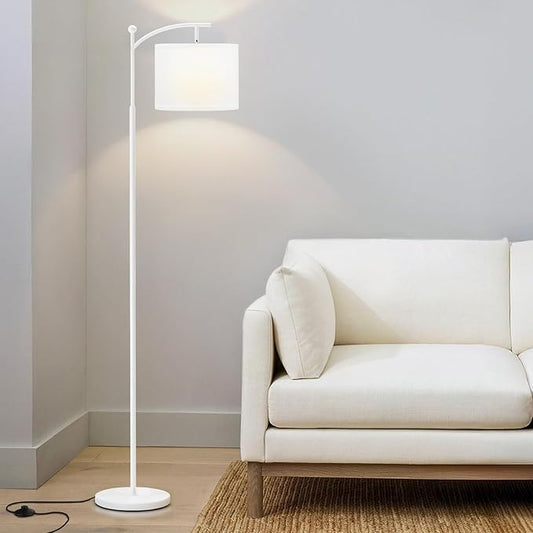 60" Floor Lamps for Living Room & 3 Color Temperatures Bulb, White Lampshade & Foot Switch Included, Easy to Install, 9W Bulb Included(White Shade & White Pole)