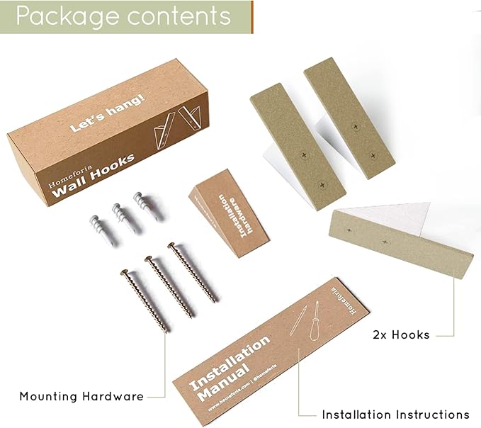 Homeforia Gold Wall Coat Hooks, High End White Wood & Gold Metal Wall Mounted Clothing Hook, Mid-Century Modern Clothes Hooks, Heavy Duty Wooden Hook for Hanging Coats, Hats, Towels & More, Set of 3