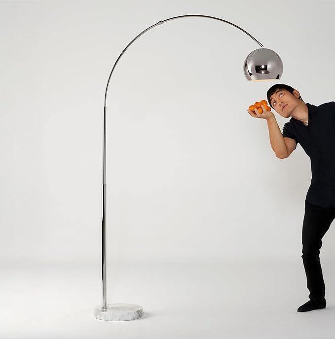 Brightech Olivia Floor Lamp, Arc Lamp for Living Rooms, Standing Lamp with LED Light Bulbs for Bedroom Reading, Great Living Room Décor, Tall Lamp for Offices - Chrome