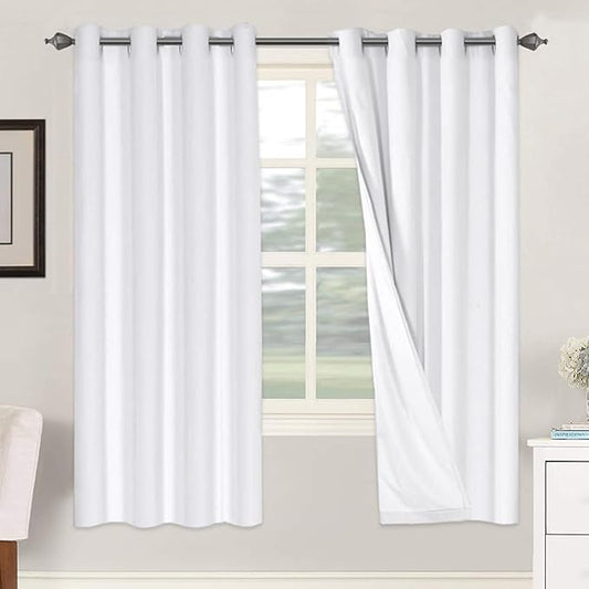 H.VERSAILTEX 100% Blackout Curtains for Bedroom Thermal Insulated Linen Textured Curtains Heat and Full Light Blocking Drapes Living Room Curtains 2 Panel Sets, 52x72 - Inch, Pure White