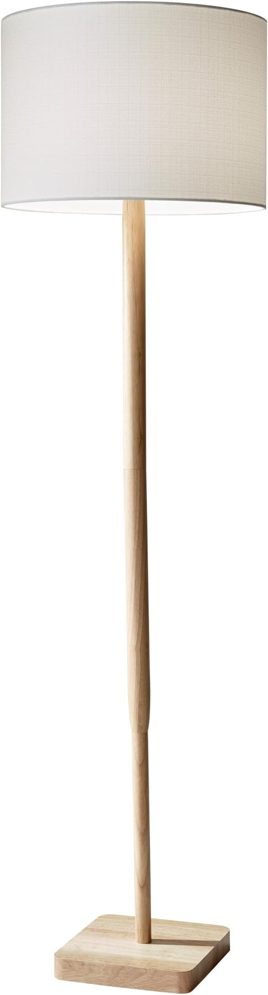 Adesso Floor Lamp with Natural Rubberwood Base and White Linen Lampshade – 3-Way Adjustable Brightness, Lamp for Bedroom, Living Room, and House Décor, 58.5” x 16”