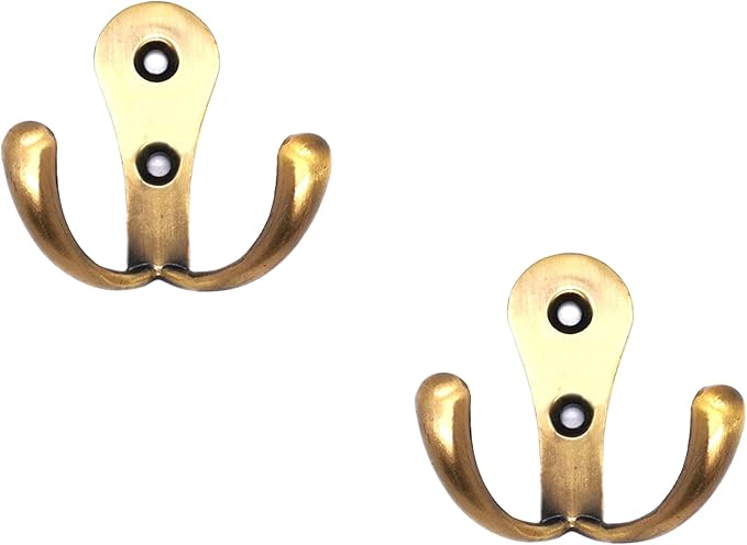 Multipurpose Hooks, Used to Hang Clothes, Bags, Coats, Curtain Hold Backs, Keys, Colour - Antique Gold, Material - White Metal, Screws and Wallplugs Included, Pack of 10 Pieces