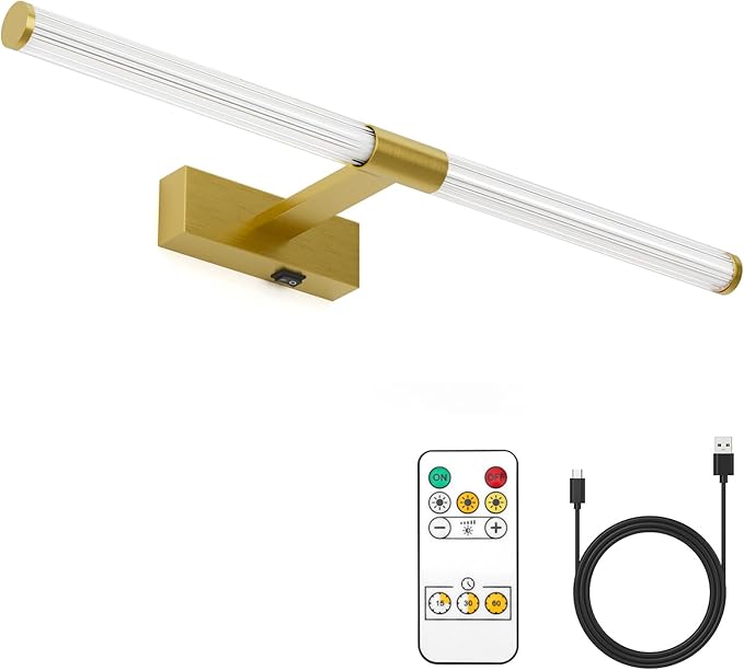 Gold Wireless Picture Light, Battery Operated 23.6 Inches for Wall, Rechargeable With Remote for Display Art Work