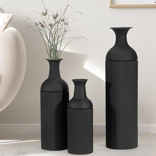 Large Metal Floor Vases Set of 3, 27'' 20'' 16'', Black Tall Flower Vase for Pampas Grass, Decorative Big Vases for Hallway Corner, Floor Decor for Living Room