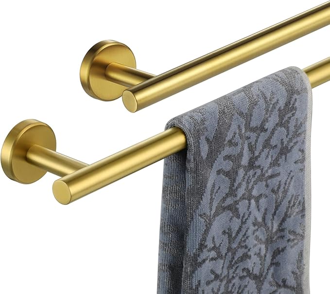 JQK Bath Towel Bar, 27 Inch Brushed Light Gold Towel Rack Bathroom, 304 Stainless Steel Thicken 0.8mm Towel Holder Wall Mount, Useable Length 24 Inch 2 Pack, TB110L24-BG-P2