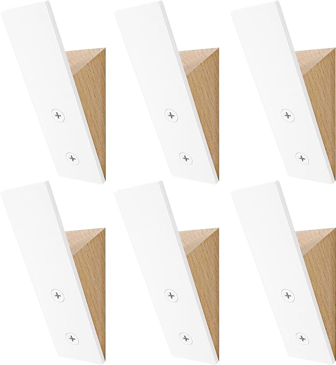 Homeforia Beech Wood Coat Hooks, High End Beech Wood & White Metal Wall Mounted Clothing Hooks, Mid-Century Modern Coat Hooks, Heavy Duty Wooden Hooks for Hanging Coats, Hats, Towels & More, Set of 6