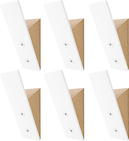 Homeforia Beech Wood Coat Hooks, High End Beech Wood & White Metal Wall Mounted Clothing Hooks, Mid-Century Modern Coat Hooks, Heavy Duty Wooden Hooks for Hanging Coats, Hats, Towels & More, Set of 6