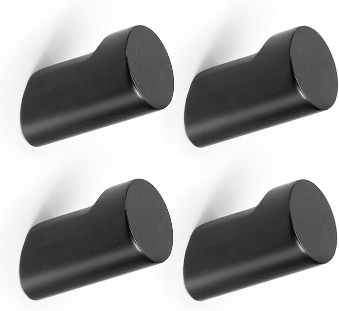 Wood Wall Hooks for Hanging, 4 Pack Hat Hook for Walls, Coat Hook Wall Mount, Backpack Hooks for Walls, Bathroom Towel Hanger (Black)