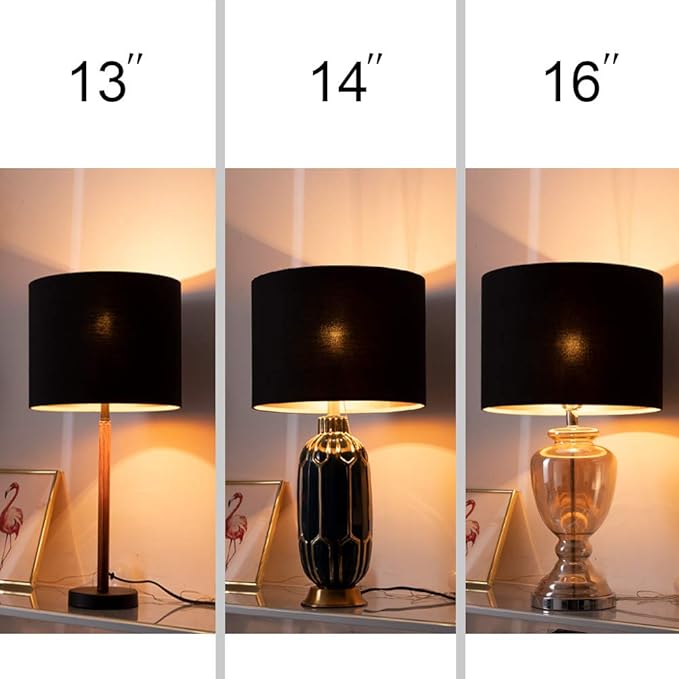 Wellmet 14"x14"x11" Assembly Required Lampshade for Table Lamp, Bedside Lamp, Floor Lamp, Fabric Drum Lampshade Classic Modern Style, Spider Fitter, Black Gold