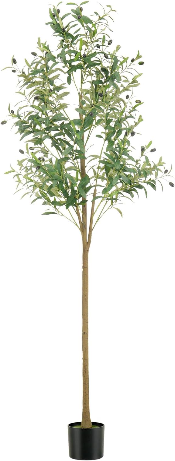 WILDLOVE Fake Olive Tree Artificial Indoor, Potted Faux Olive Trees with Natural Wood Trunk & Lifelike Fruits for Home Office Decor (6ft)