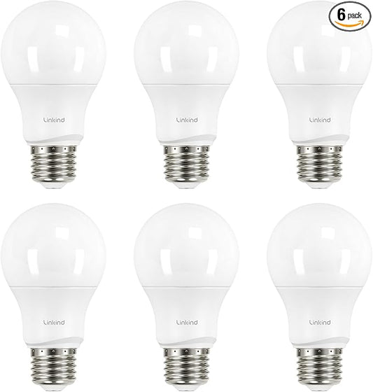 Linkind A19 LED Light Bulbs Dimmable, 40 Watt Equivalent, E26 Base, 2700K Soft White, 5W 450 Lumens CRI80+, 120V, UL Listed FCC Certified, LED Lights for Bedroom Living Room Home Office, 6 Packs