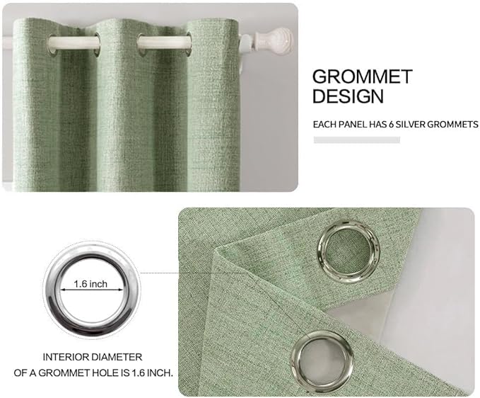 MIULEE Linen Blackout Curtains and Drapes 100% Room Darken Thermal Insulated Grommet Window Panels with Coating 2 PCs W 42 x L 90 inches Sage Green