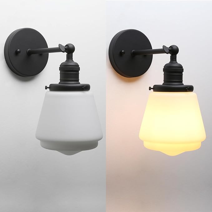 1-Light Vintage Wall Sconce Light Fixture with Milk White Glass Shade, Industrial Indoor Wall Lamp for Living Room Bedroom Bathroom Over Kitchen Sink
