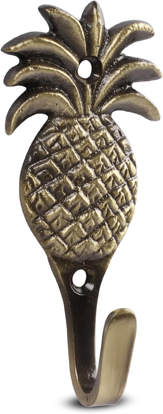 Multipurpose Hooks, Used to Hang Clothes, Bags, Coats, Curtain Hold Backs, Keys, Colour - Antique Gold, Material - Brass, Pineapple Design, Screws and Wallplugs Included, Pack of 2 Pieces