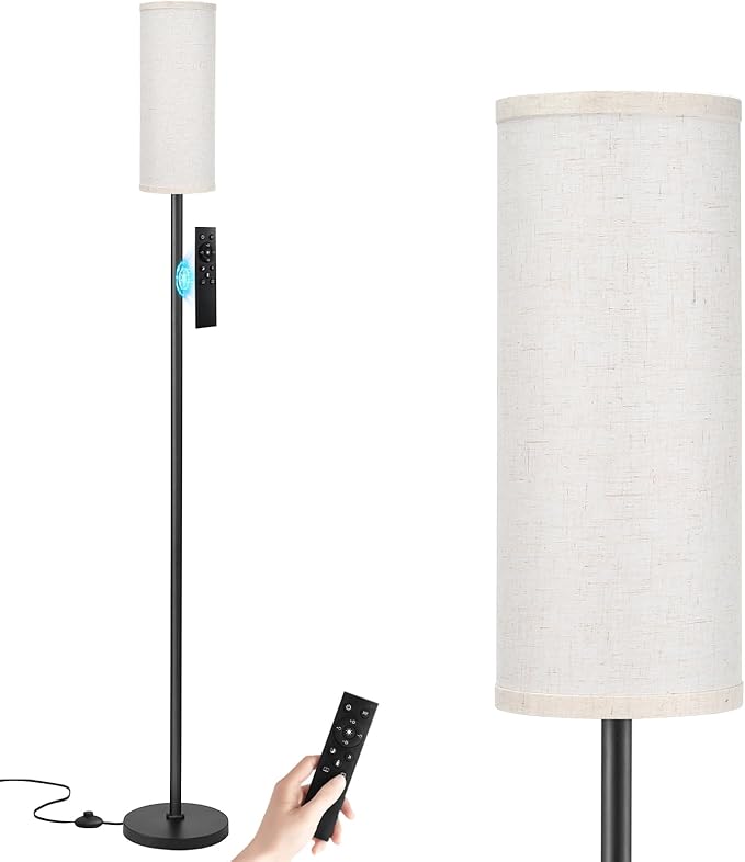 Ambimall 64'' Floor Lamps for Living Room with Remote Control and Stepless Dimmable Colors Temperature & Brightness, 9W Bulb Included(Beige Lampshade & Black Pole)