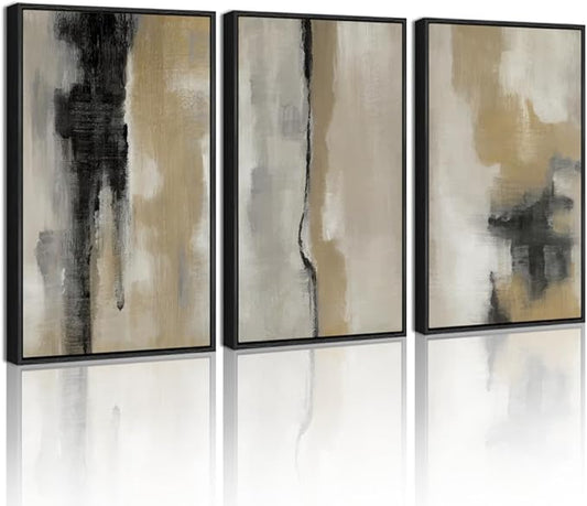 KUVIOKE Black Abstract Framed Wall Art Neutral Graffiti Pastel Minimalist Wall Decor Modern Art Painting for Bedroom Living Room 11x14in (Black Framed)