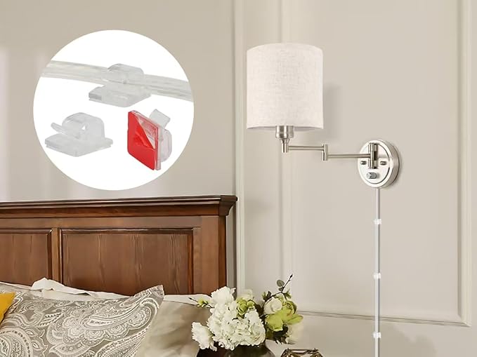 Plug in Wall Sconces with Remote Control, Dimming & Adjustable Colors 2700K-6500K, Hardwire or Plug-in, Swing Arm Wall Lamp with Linen Fabric Shade, Wall Sconces Set of Two, Brushed Nickel Finish