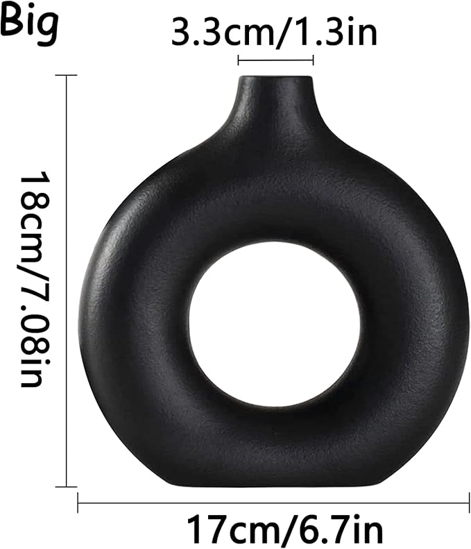 Black Ceramic Vase for Modern Home Decor, Round Matte Pampas Flower Vases Minimalist Nordic Boho Ins Style for Wedding Dinner Table Party Living Room Office Bedroom, Decorative Gift