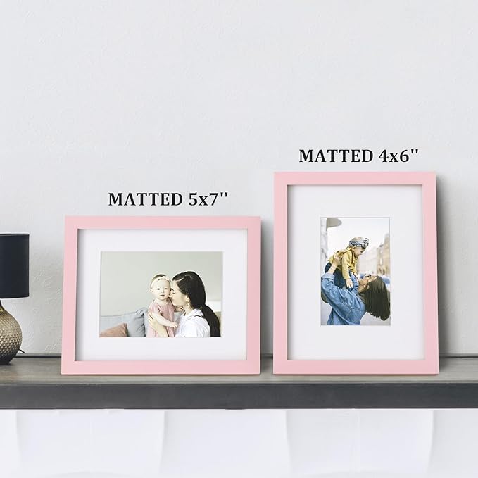Egofine 8x10 Picture Frames with Plexiglass, Display Pictures 4x6/5x7 with Mat or 8x10 Without Mat Set of 4 for Tabletop and Wall Mounting, Pink