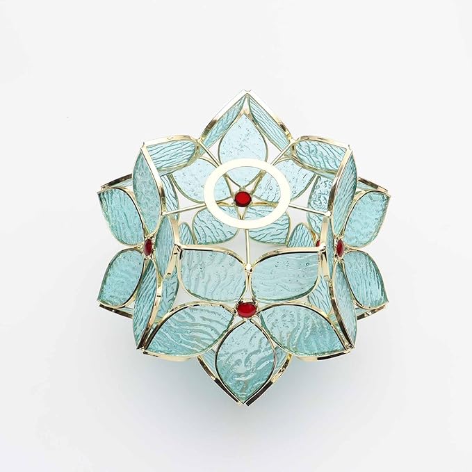 Bieye S10932 Tiffany Style Stained Glass Flower Petal Lampshade (Textured Aqua Blue, 8" Apple Blossom)