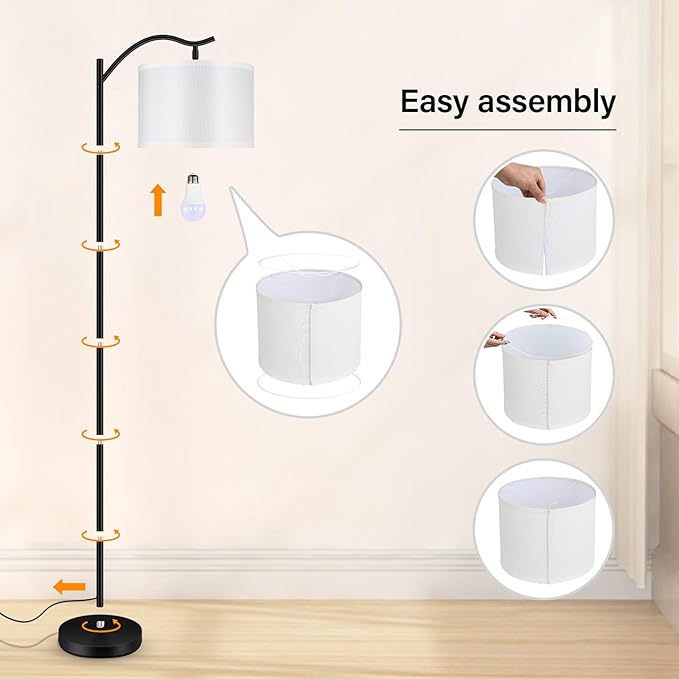 BoostArea Floor Lamp for Living Room,Arc Floor Lamp with Remote Control,Stepless Dimmable Brightness & Colors Temperature 2700k-6500k,Modern Standing Lamp for Bedroom Study Room Office,White