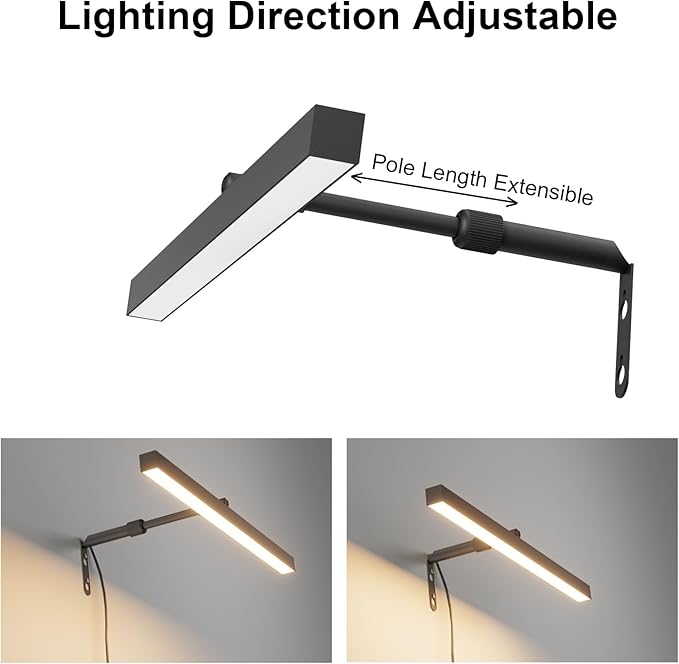 Plug in Picture Lights for Wall, 16 inch Dimmable LED Art Light with Remote, 3 Colour Temperature Gallery Painting Wall Light for Picture Display Dartboard Art Work (Black)